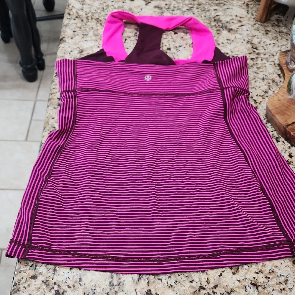 Lulukemon Pink and Burgandy Striped Women's Workout Tank - Picture 2 of 3
